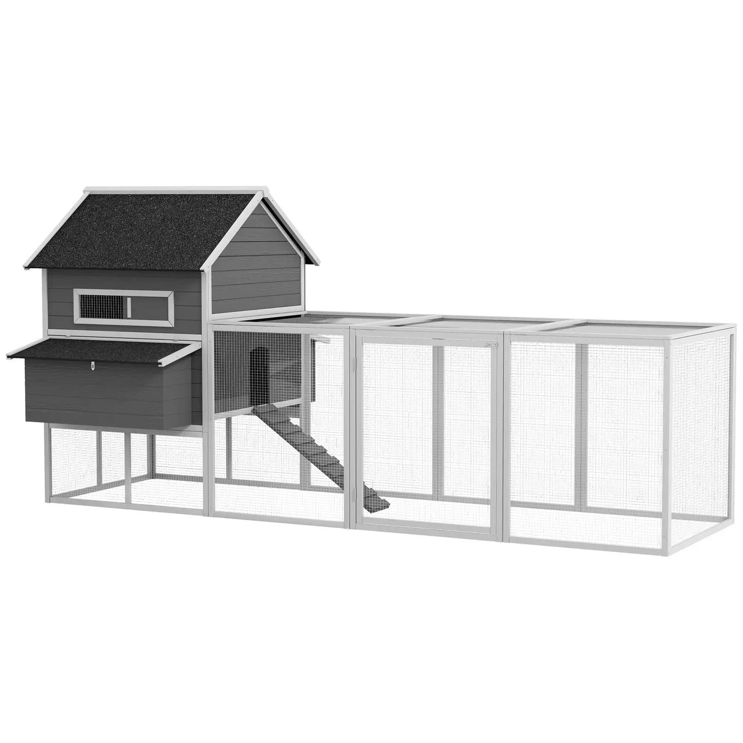 PawHut Wooden 137" Large Chicken Coop - Gray (fits 8-10 Chickens) 9