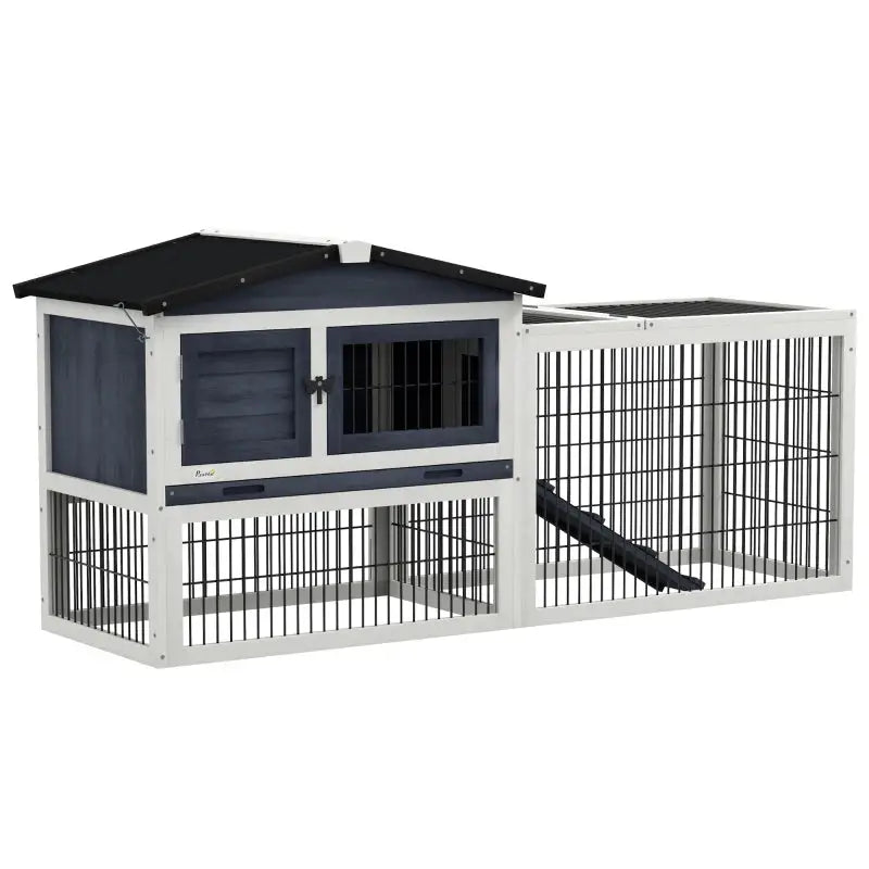 Outdoor Rabbit Hutch- PawHut 59" Wooden Indoor/Outdoor Rabbit Cage 8
