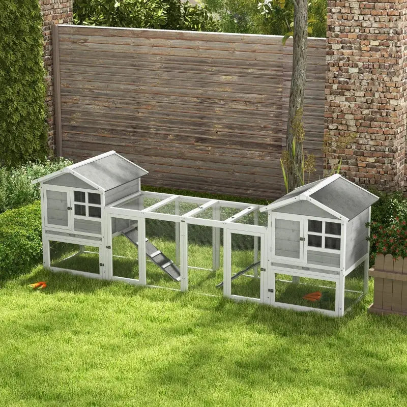 PawHut 102" XL Outdoor Rabbit Hutch Rabbit Cage- Gray