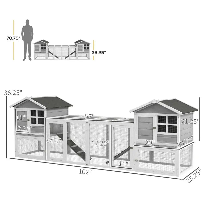 PawHut 102" XL Outdoor Rabbit Hutch Rabbit Cage- Gray 6
