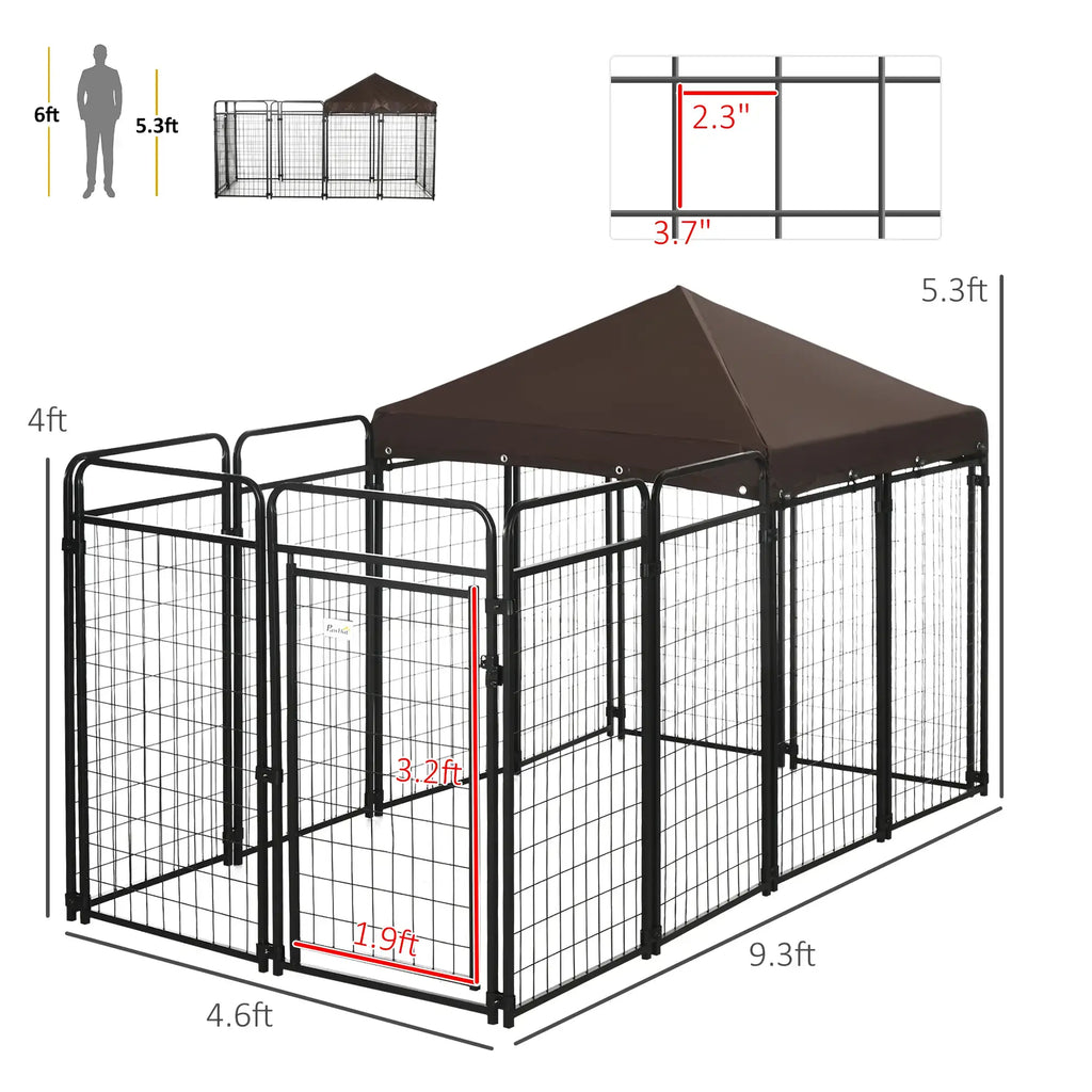 Outdoor Dog Kennel with Roof| PawHut Outdoor Dog Kennel with Canopy 2