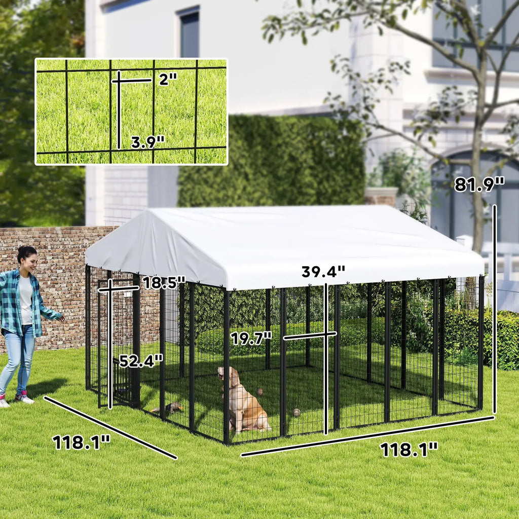PawHut Outdoor Dog Kennel | Large Welded Wire Dog Kennel with Cover 9