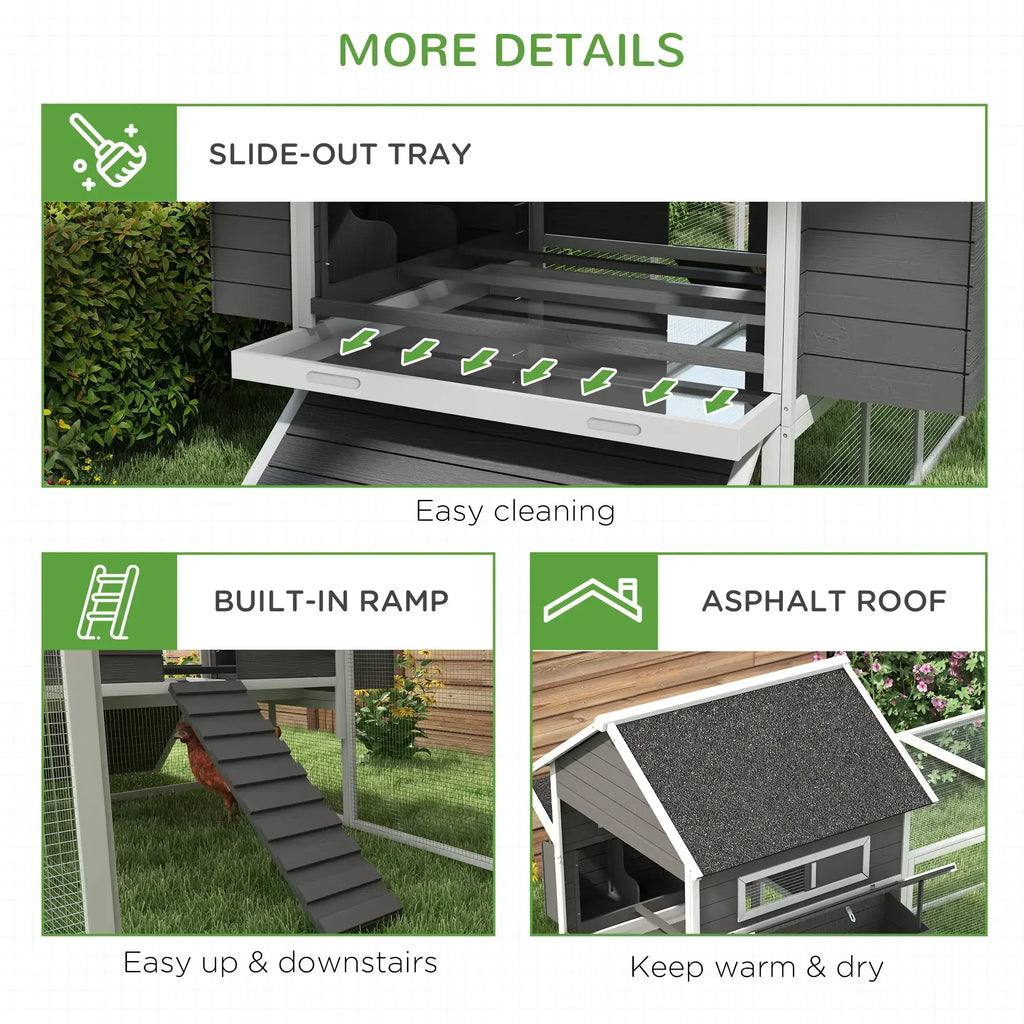 PawHut Wooden 137" Large Chicken Coop - Gray (fits 8-10 Chickens) 4