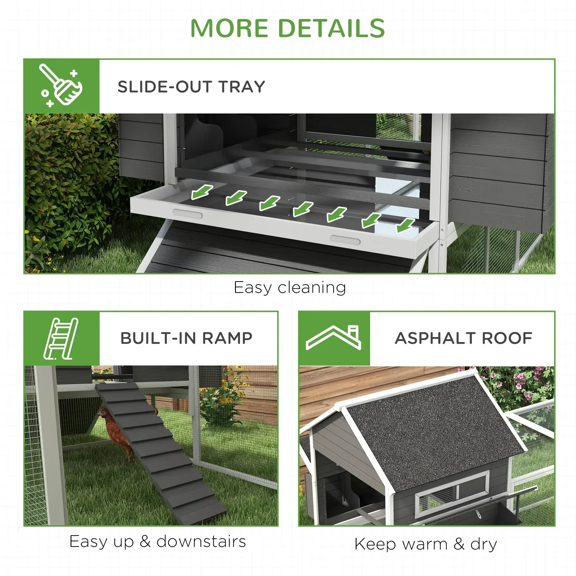 PawHut Wooden 137" Large Chicken Coop - Gray (fits 8-10 Chickens) 4