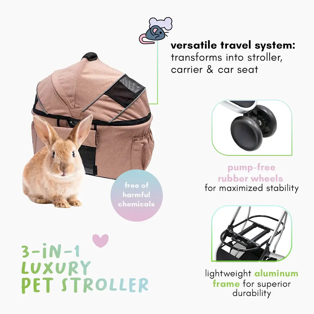 Cat Stroller and Carrier- Petique Newport Pet Stroller-Rabbit Stroller Dog Stroller 4