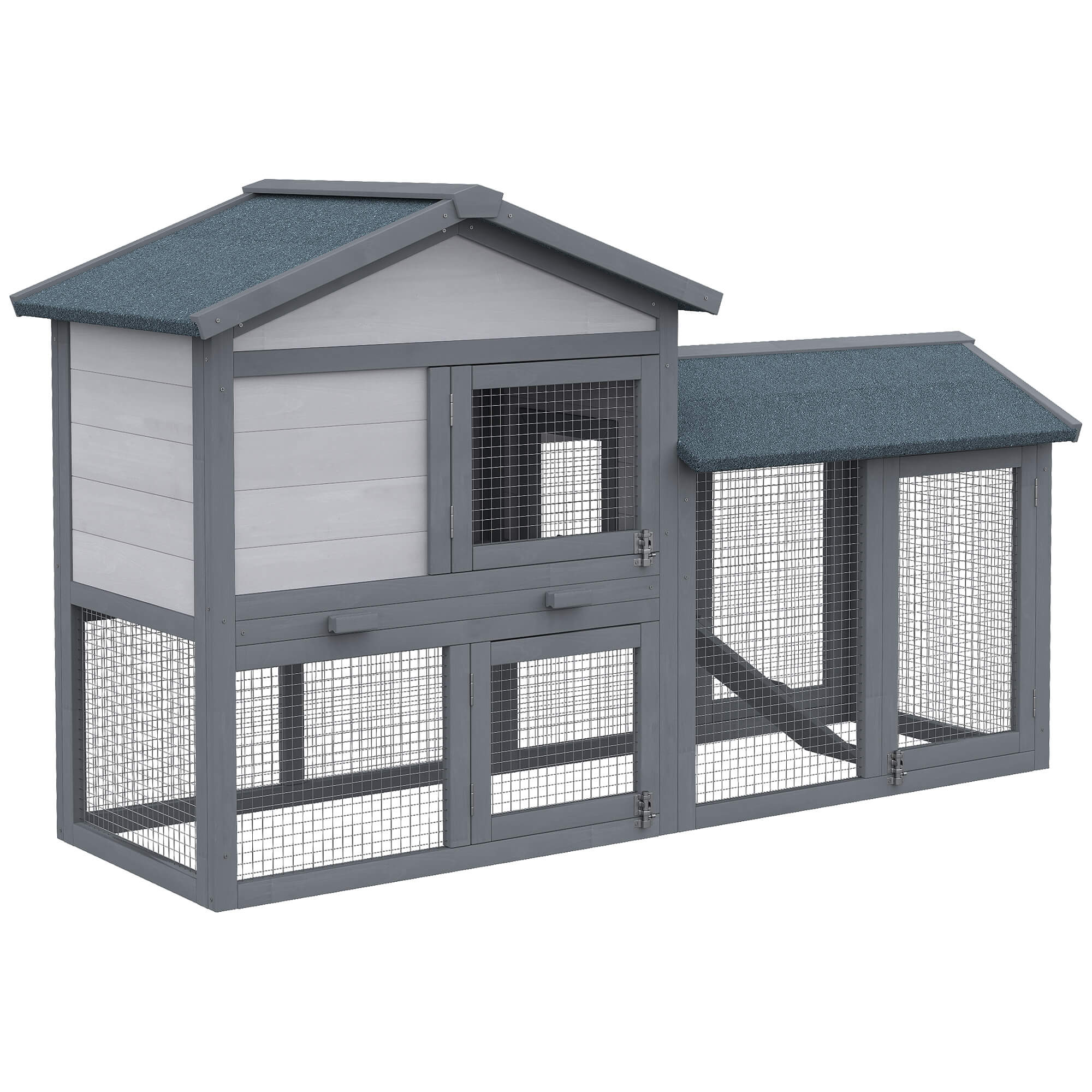 PawHut 58" Outdoor Rabbit Hutch Dark Grey