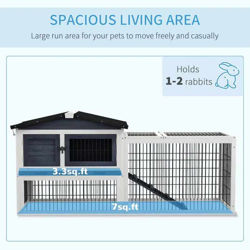 Outdoor Rabbit Hutch- PawHut 59" Wooden Indoor/Outdoor Rabbit Cage 2