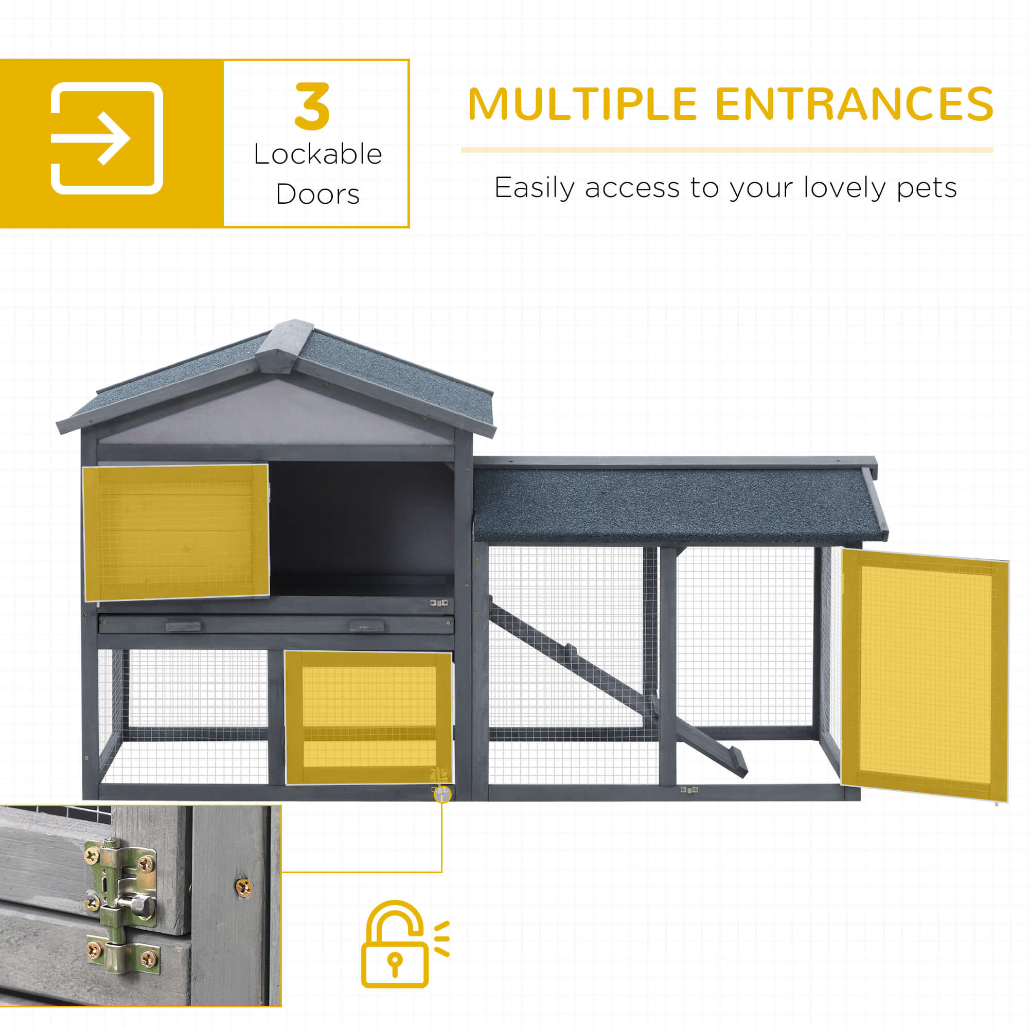 PawHut 58" Outdoor Rabbit Hutch Dark Grey 4