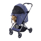 Ibiyaya pet stroller in navy blue with spacious carriage and convenient folding design for pet outings. 14