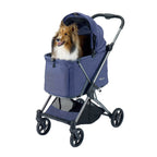 Ibiyaya pet stroller in navy blue with spacious carriage and convenient folding design for pet outings. 4