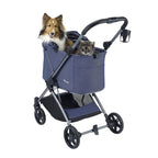 Ibiyaya pet stroller in navy blue with spacious carriage and convenient folding design for pet outings. 5