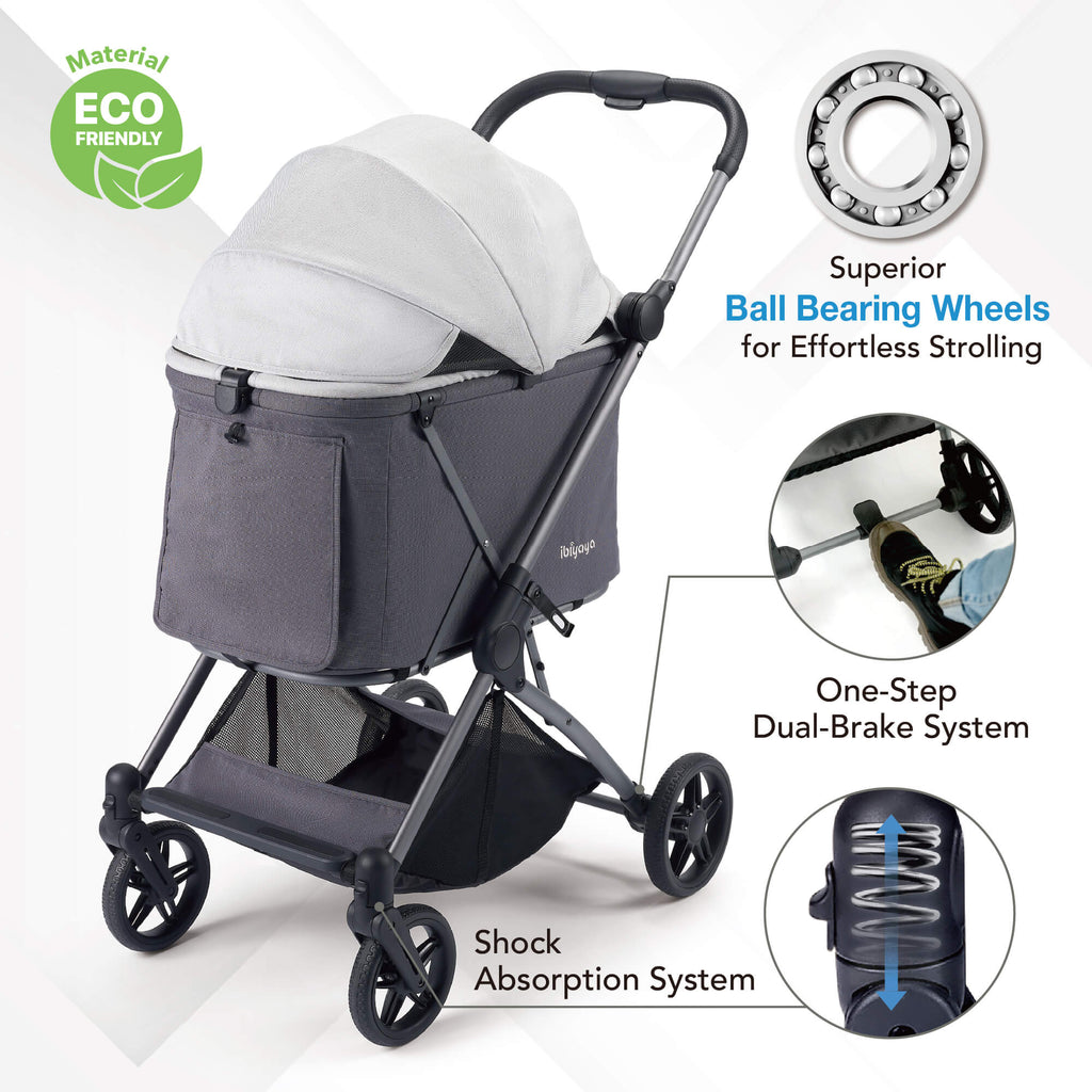 Ibiyaya pet stroller in navy blue with spacious carriage and convenient folding design for pet outings. 10