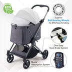 Ibiyaya pet stroller in navy blue with spacious carriage and convenient folding design for pet outings. 10