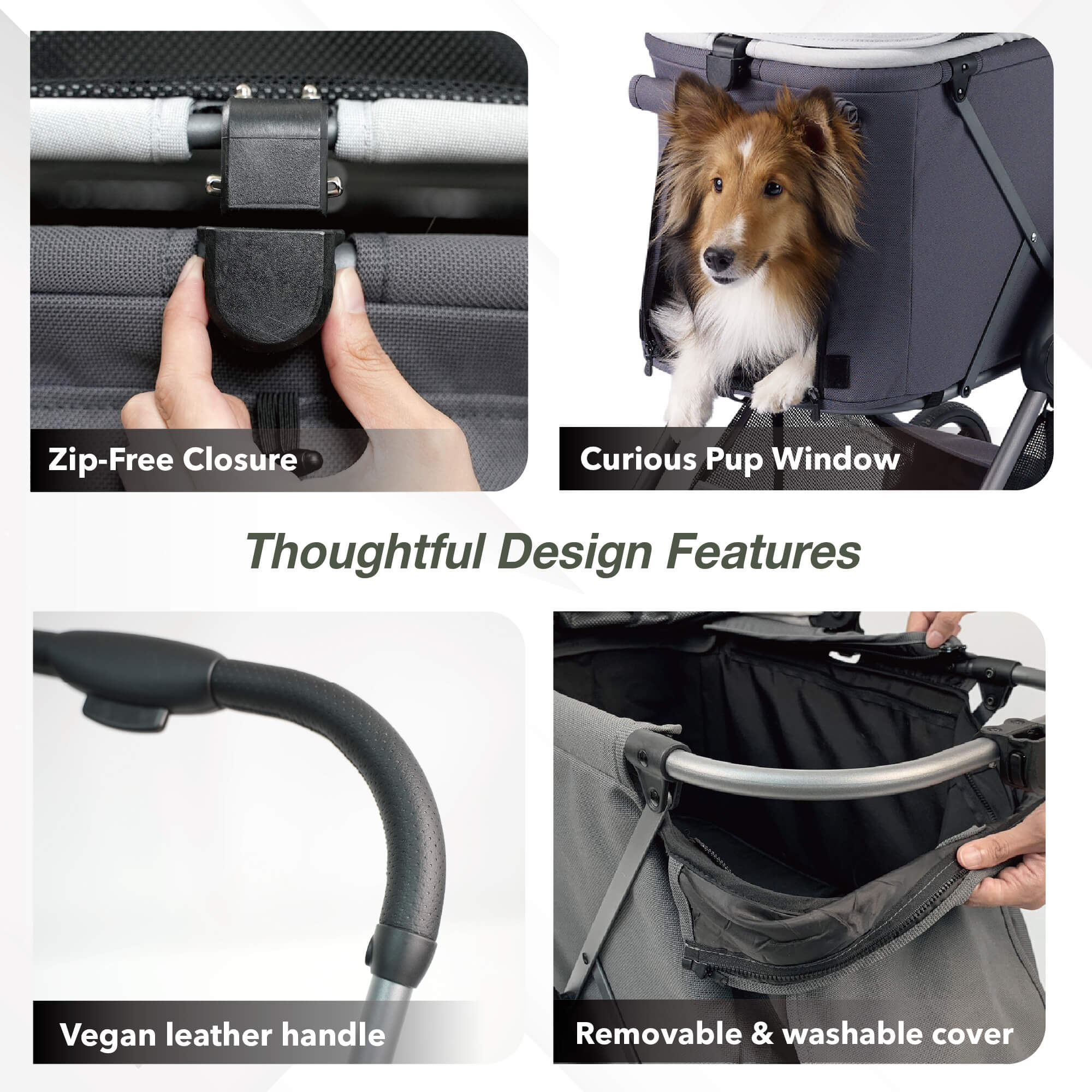 Ibiyaya pet stroller in navy blue with spacious carriage and convenient folding design for pet outings. 12