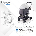 Ibiyaya pet stroller in navy blue with spacious carriage and convenient folding design for pet outings. 13