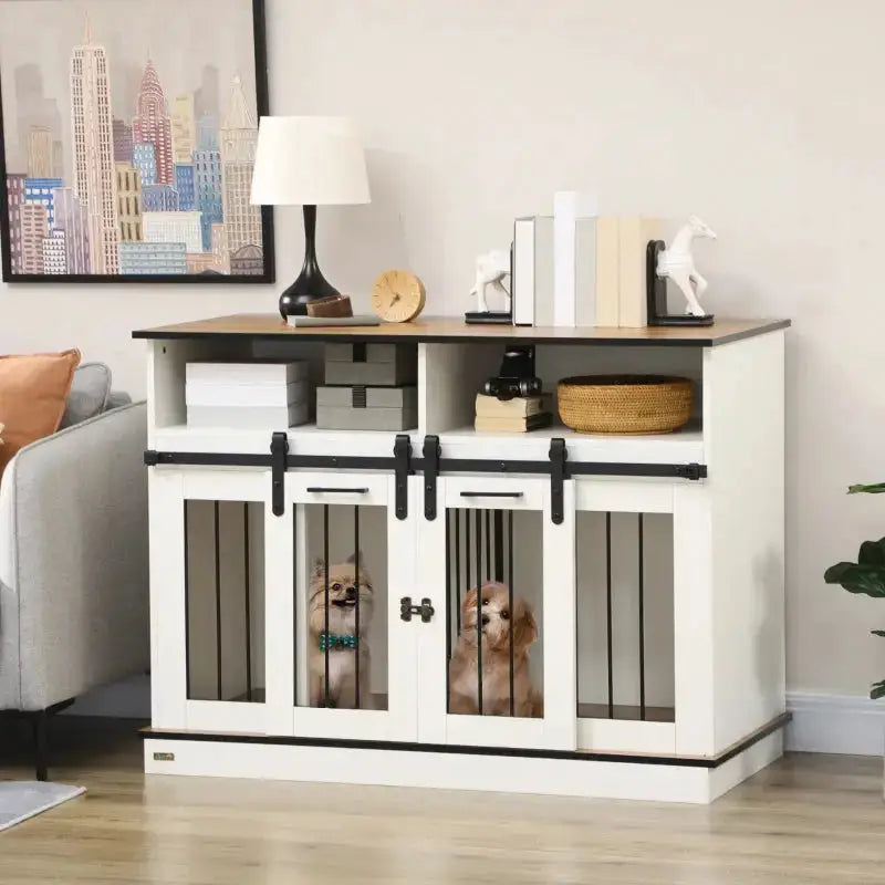 PawHut Dog Crate Furniture for Large Dogs or Double Dog Kennel for Small Dogs with Shelves White