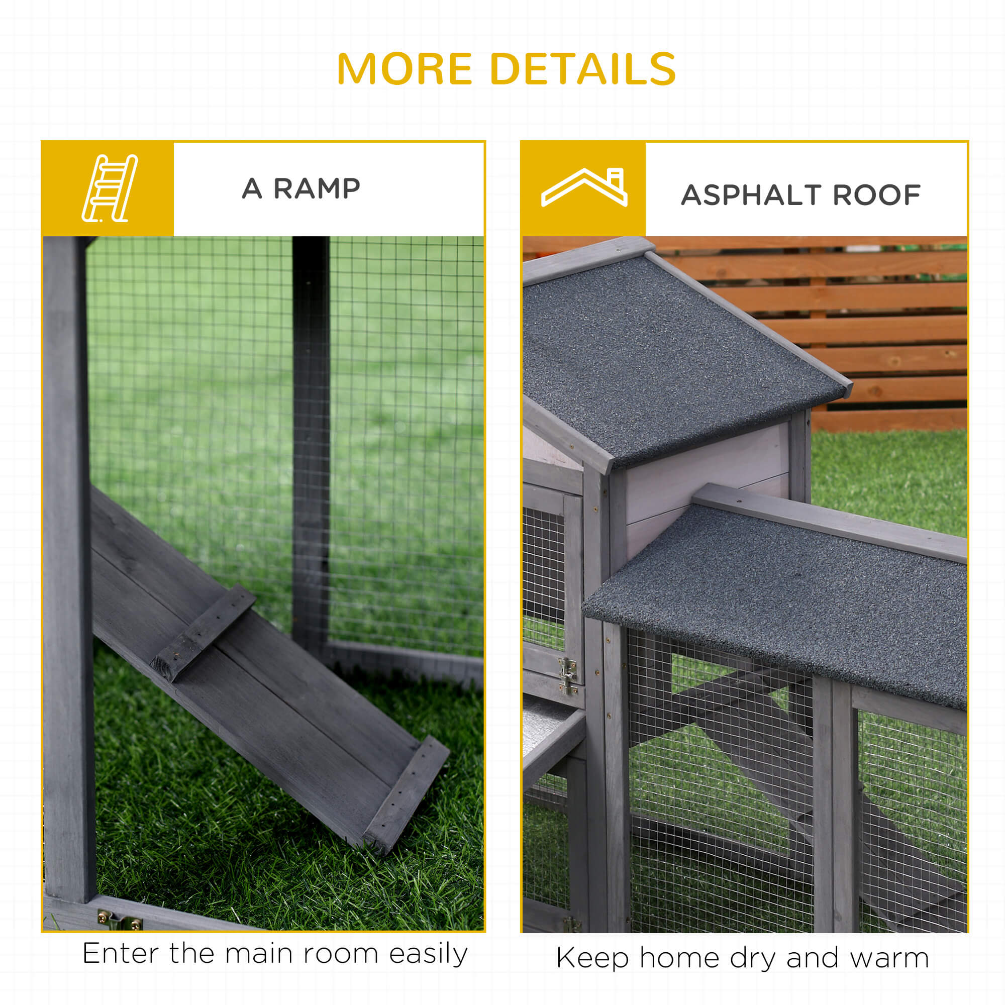 PawHut 58" Outdoor Rabbit Hutch Dark Grey 6