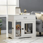 PawHut Dog Crate End Table with Drawer - White/Black - A Bunny Good Time