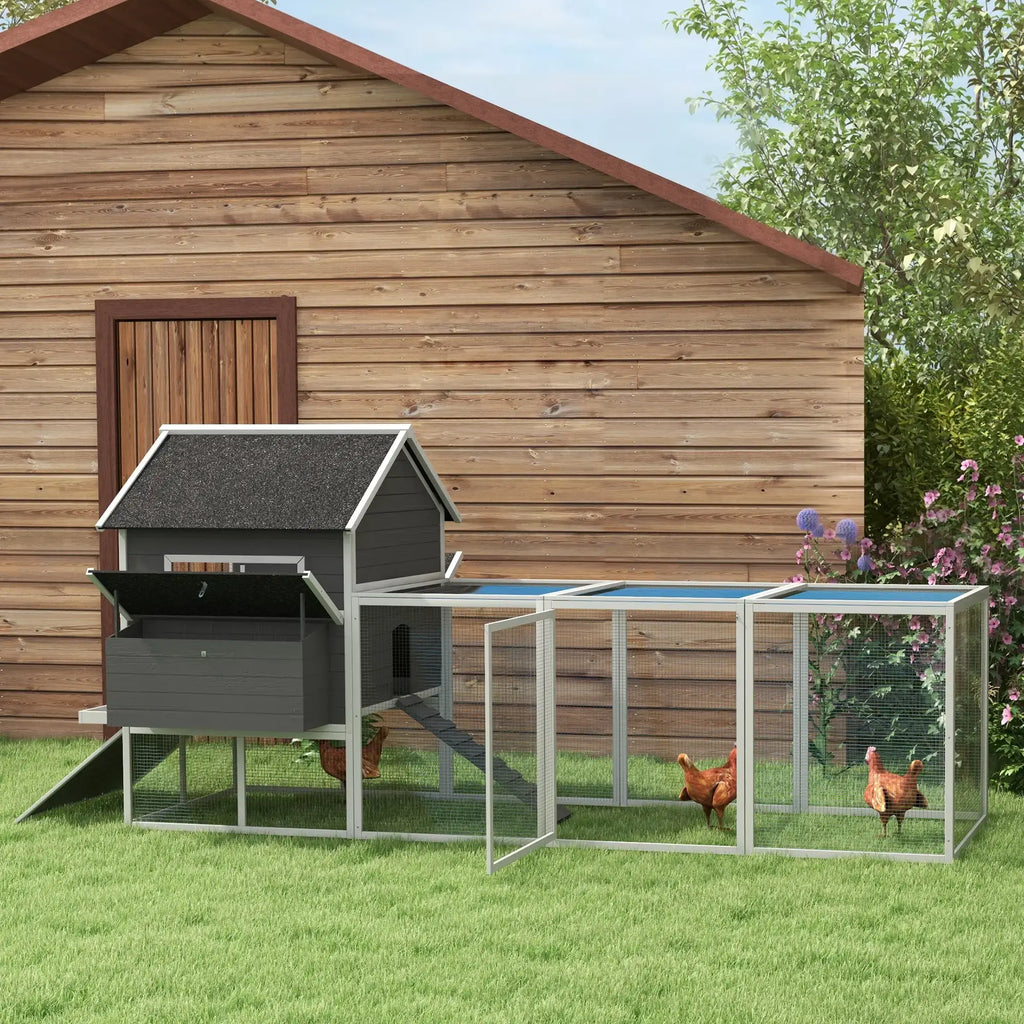 PawHut Wooden 137" Large Chicken Coop - Gray (fits 8-10 Chickens) 1