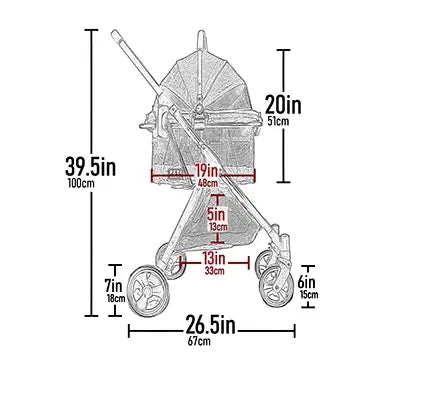 Pet Gear Strollers -View 360 Pet Stroller 3-in-1 Travel System Dimensions