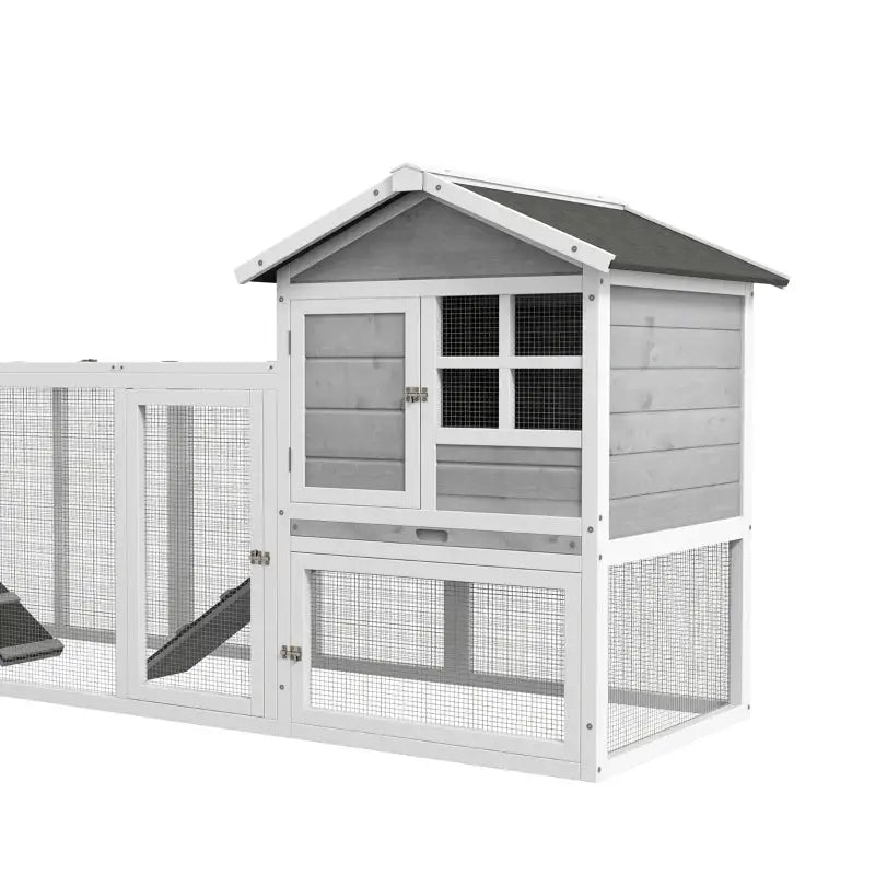 PawHut 102" XL Outdoor Rabbit Hutch Rabbit Cage- Gray 4