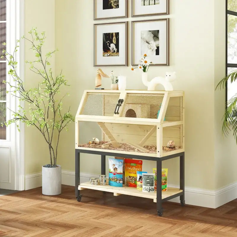 PawHut Large Hamster Cage on Wheels w/ Storage Shelf for Hamster or Mouse 5