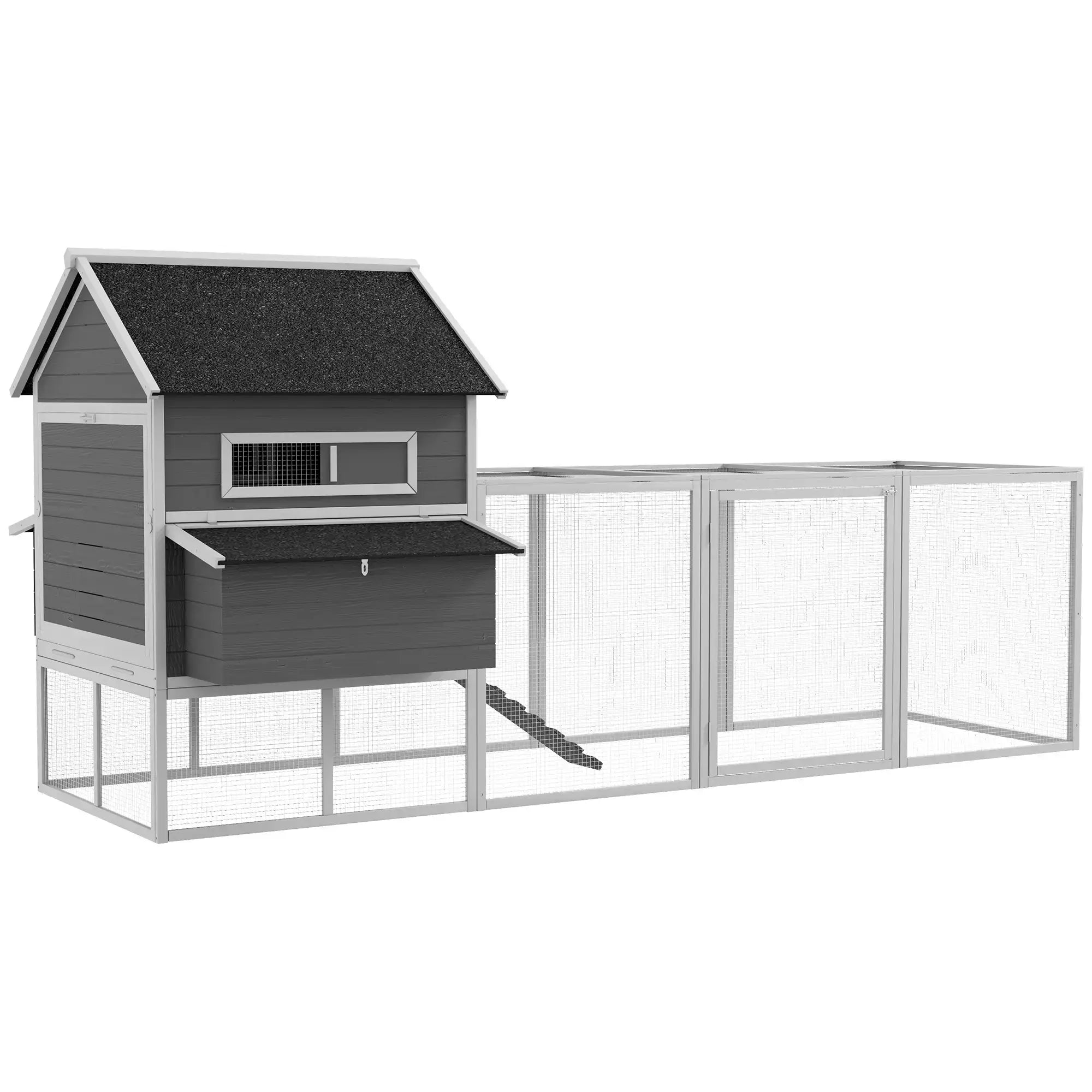 PawHut Wooden 137" Large Chicken Coop - Gray (fits 8-10 Chickens)