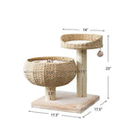 PetPals eco-friendly 3-level cat tree with woven paper rope baskets, sisal scratching posts, and plush mat
