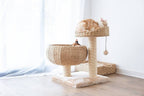 Pet Pals Cat Tree with natural woven baskets, sisal scratching post, and plush base with playful pom-pom toy.
