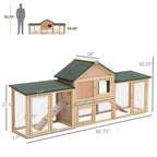 PawHut 83" Deluxe Outdoor Rabbit Hutch, Bunny House- Natural Dimensions