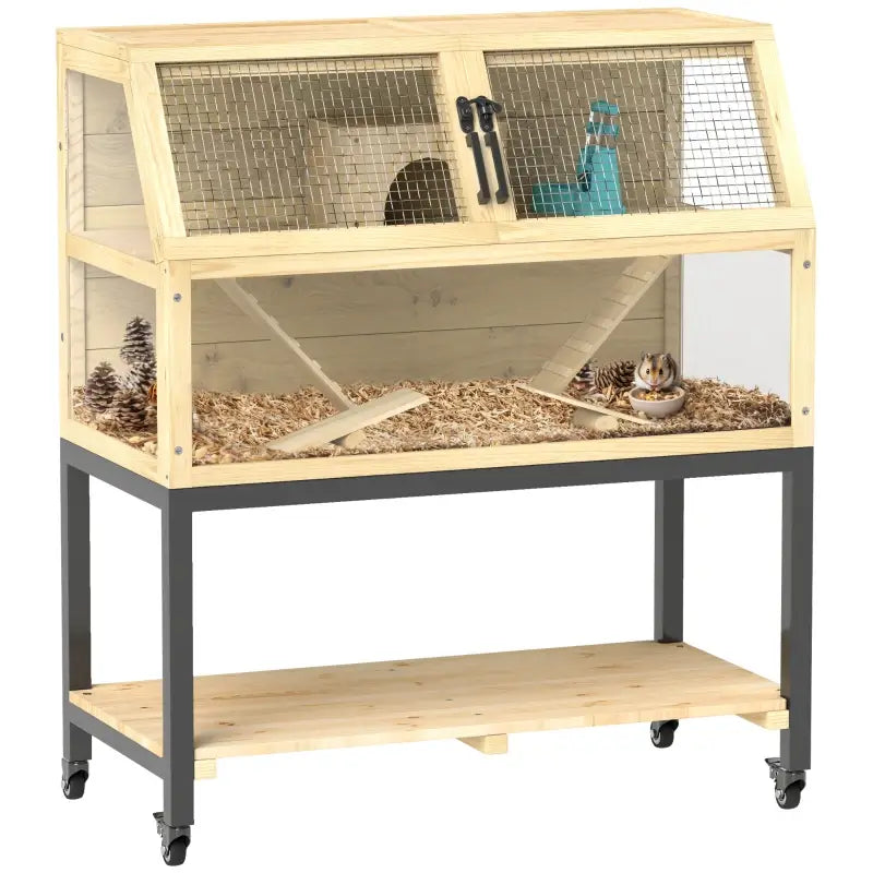 PawHut Large Hamster Cage on Wheels w/ Storage Shelf for Hamster or Mouse