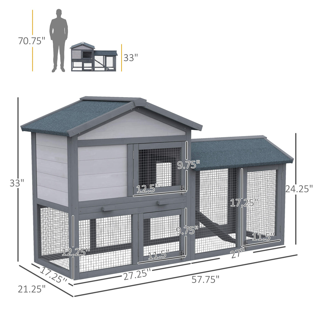 PawHut 58" Outdoor Rabbit Hutch Dark Grey 2