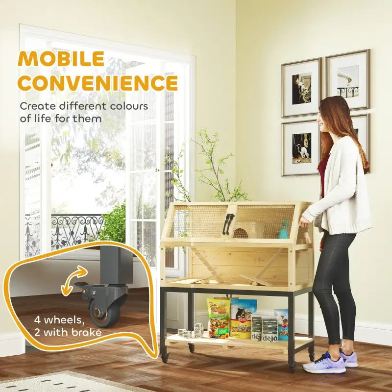 PawHut Large Hamster Cage on Wheels w/ Storage Shelf for Hamster or Mouse 4