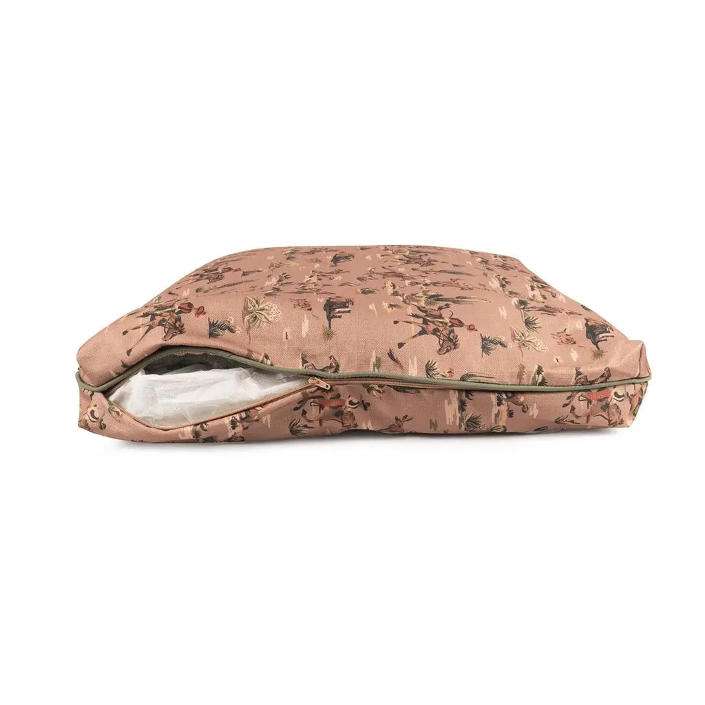pendleton dog bed in pink floral pattern with removable washable cover, indoor/outdoor use