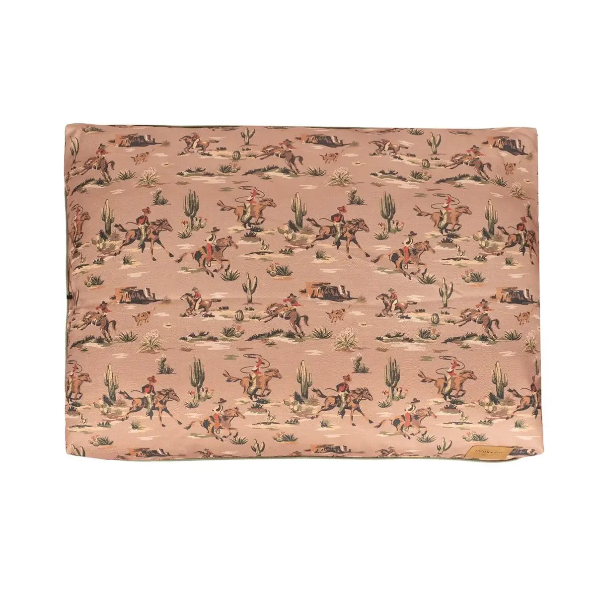 Pendleton dog bed with Cowboy Plains print, durable indoor/outdoor fabric, water and UV-resistant, machine-washable cover