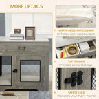 PawHut Dog Crate End Table with Drawer - Gray/Black - A Bunny Good Time